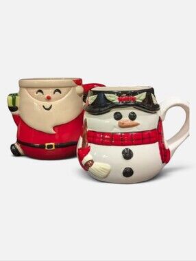 Christmas Character Mug Lot of 2 Santa & Snowman Ceramic Coffee Cups